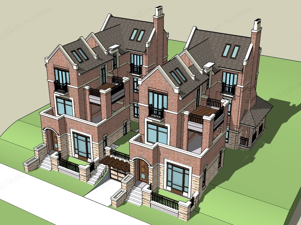 English Row Houses sketchup model preview - SketchupBox