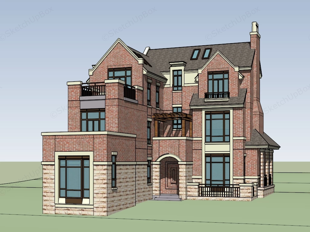 Modern English Country House sketchup model preview - SketchupBox