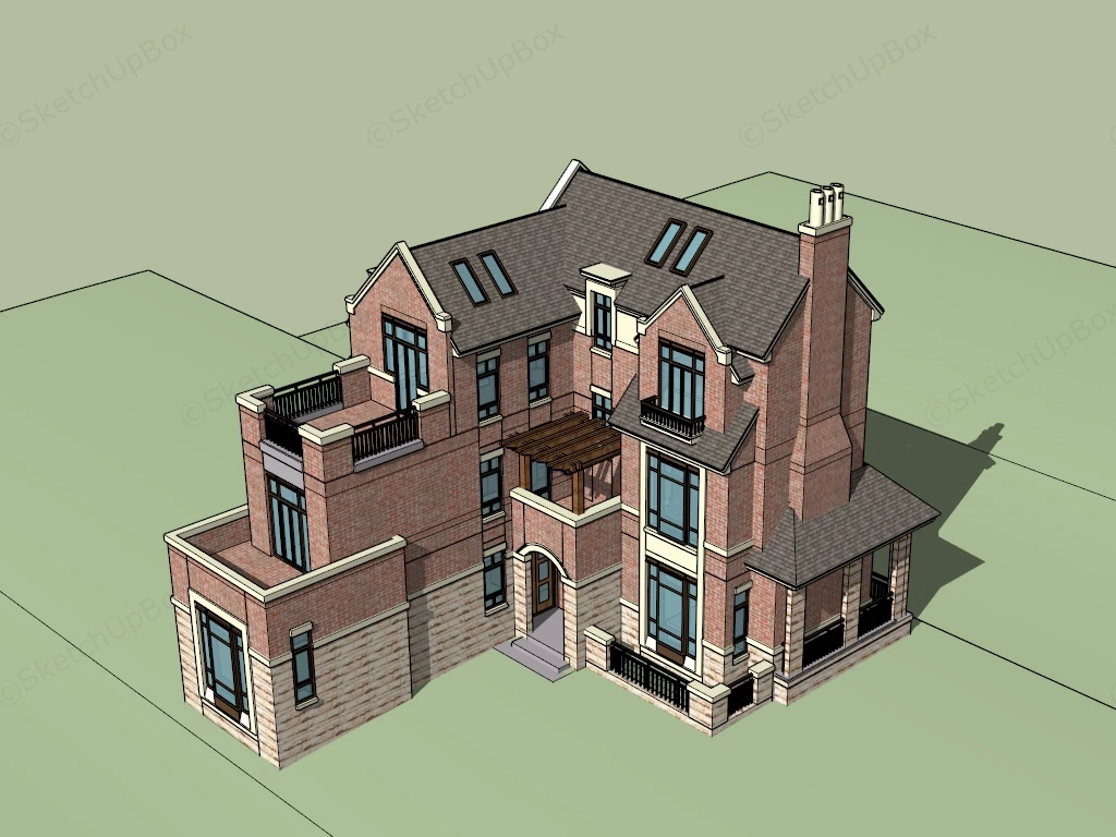Modern English Country House sketchup model preview - SketchupBox