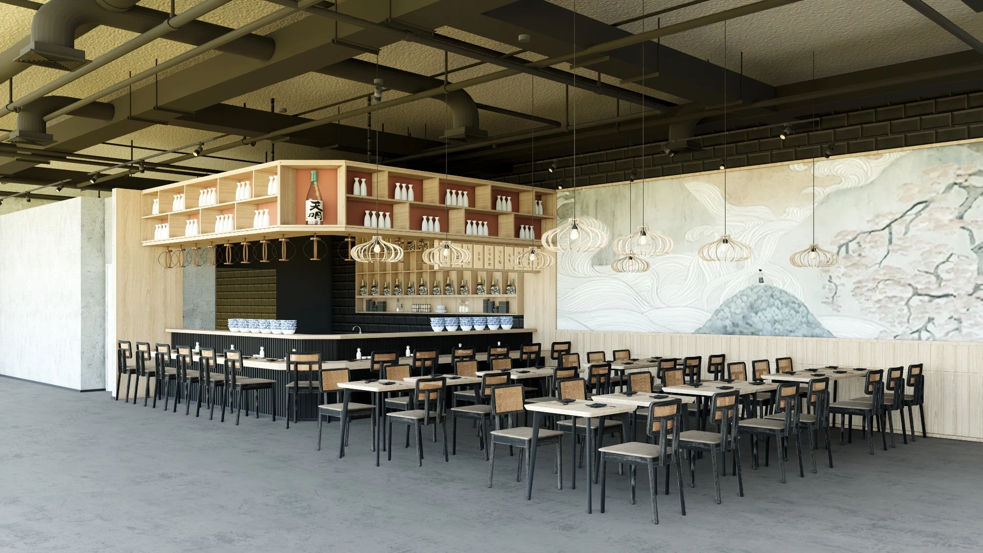 Japanese Restaurant Interior Design sketchup model preview - SketchupBox