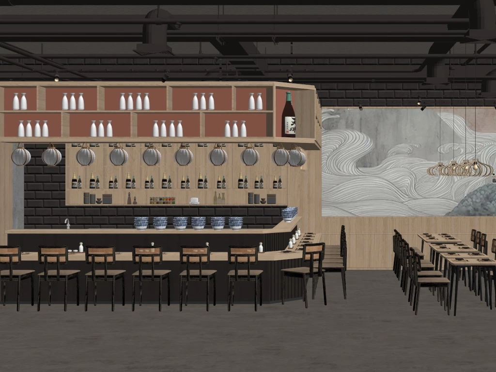 Japanese Restaurant Interior Design sketchup model preview - SketchupBox