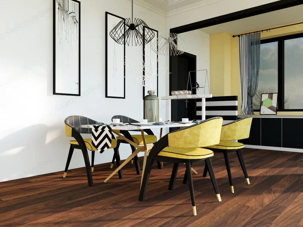 Black And Yellow Dining Room sketchup model preview - SketchupBox