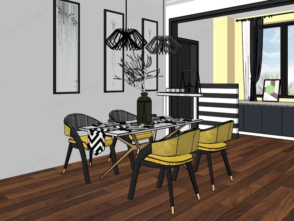 Black And Yellow Dining Room sketchup model preview - SketchupBox
