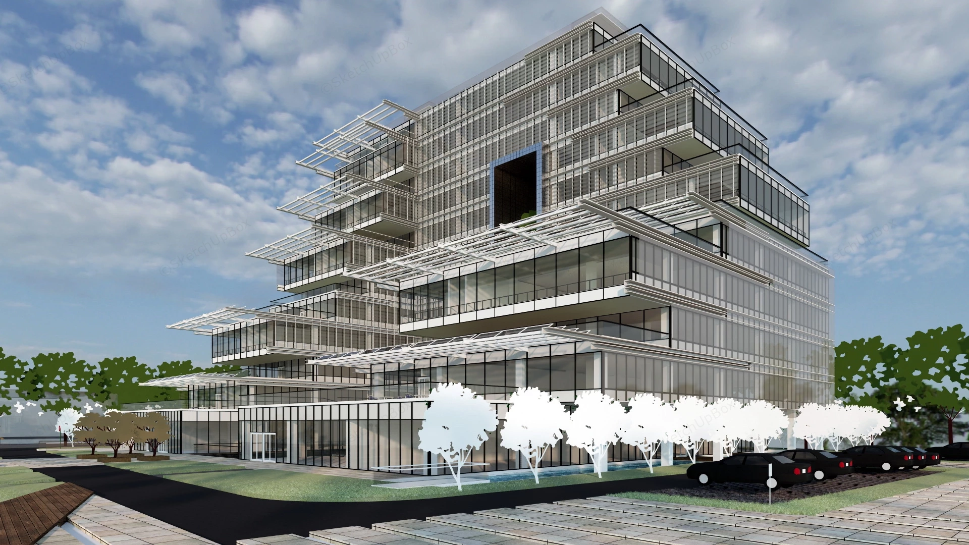 Modern Hotel Facade sketchup model preview - SketchupBox