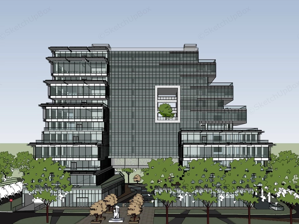 Modern Hotel Facade sketchup model preview - SketchupBox