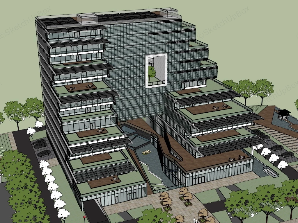 Modern Hotel Facade sketchup model preview - SketchupBox