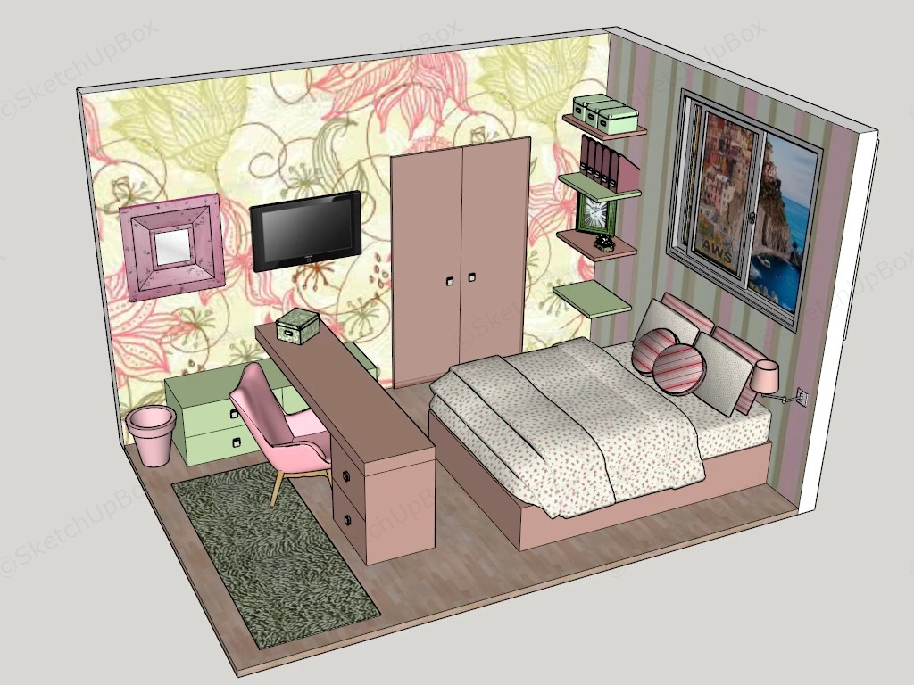 Elegant Teen Girl Bedroom sketchup model preview - SketchupBox