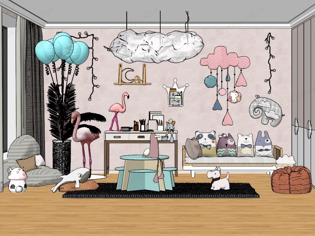 Cute Kids Playroom sketchup model preview - SketchupBox