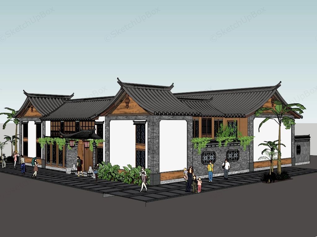 Chinese Courtyard House sketchup model preview - SketchupBox