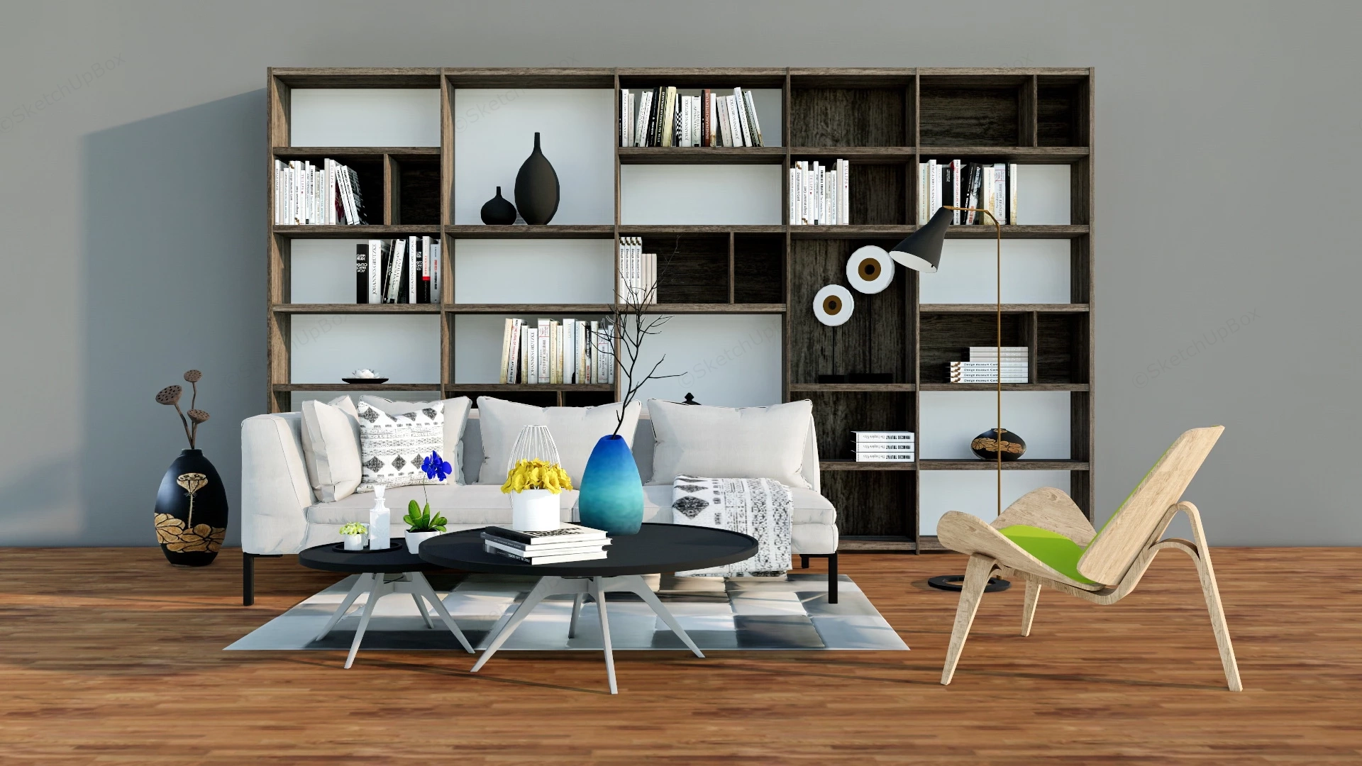 Small Living Room With Bookshelves sketchup model preview - SketchupBox
