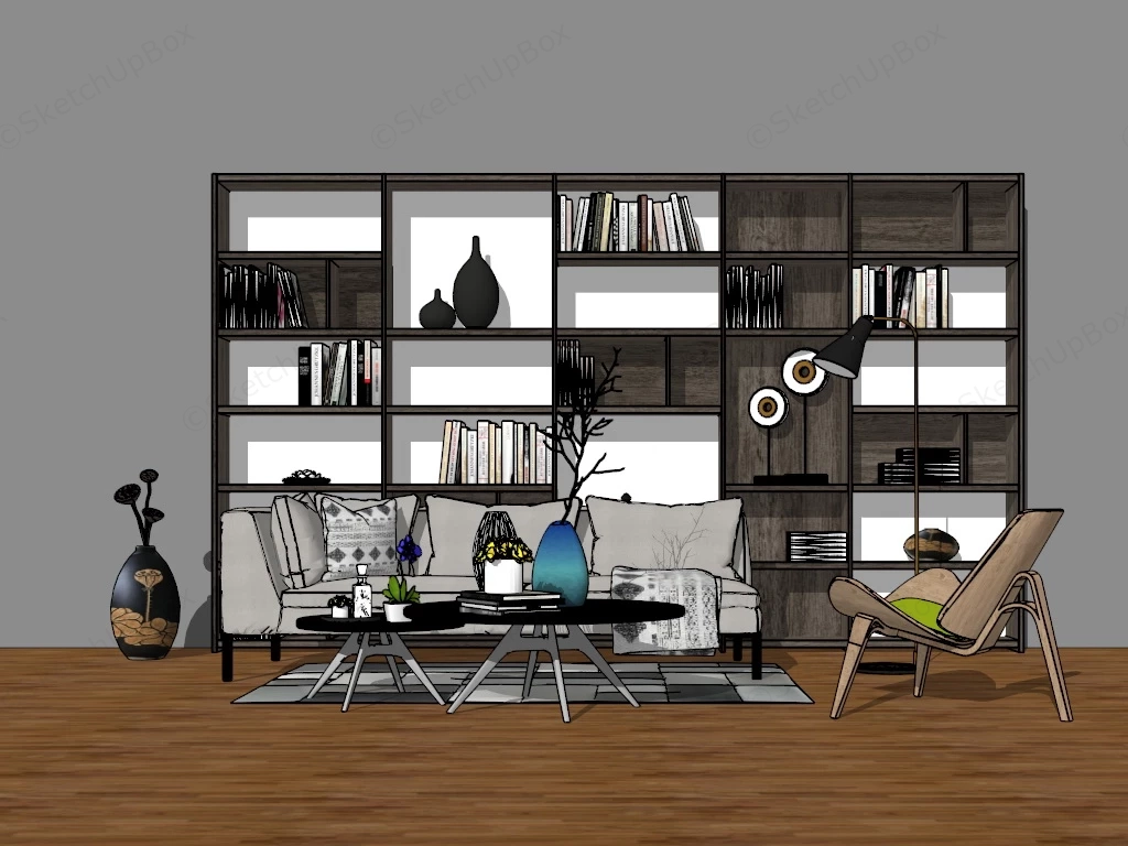 Small Living Room With Bookshelves sketchup model preview - SketchupBox