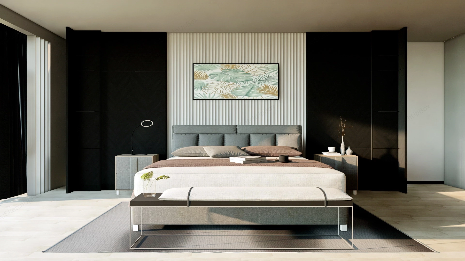 Brown And Gray Bedroom sketchup model preview - SketchupBox