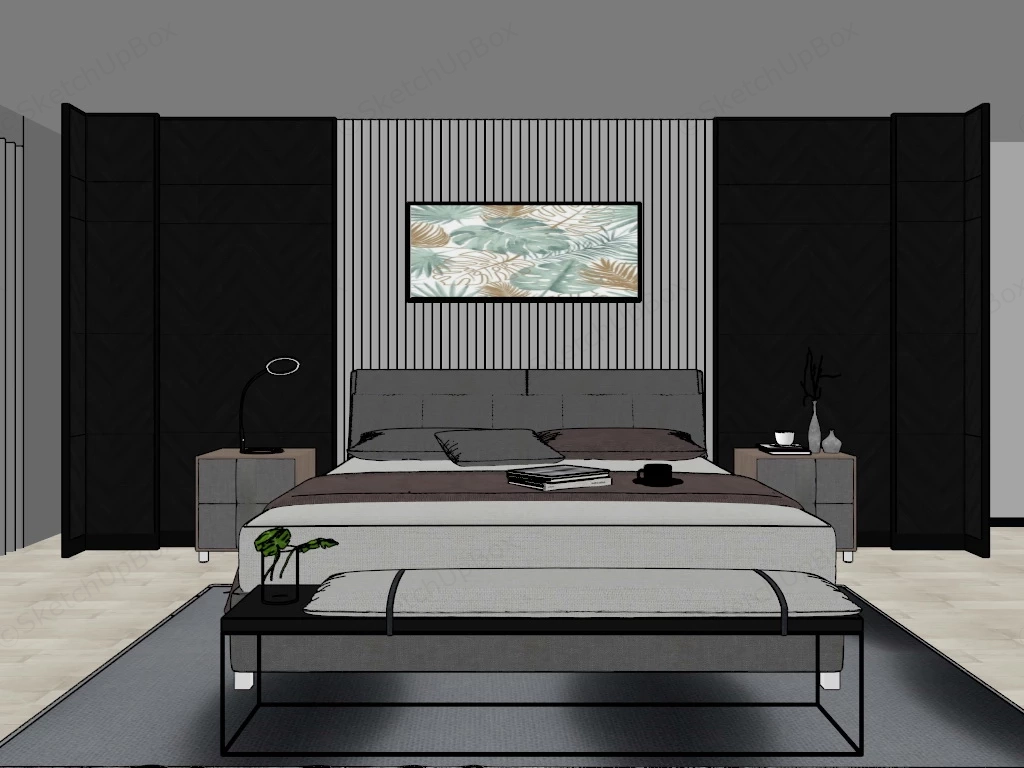 Brown And Gray Bedroom sketchup model preview - SketchupBox