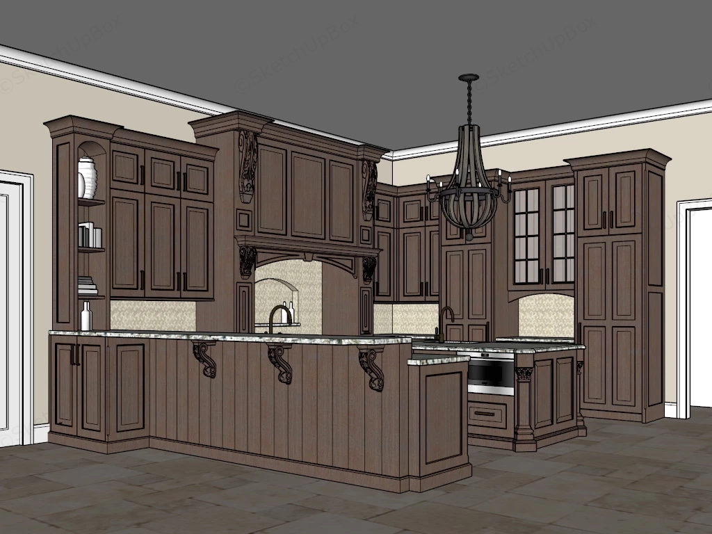 Vintage Kitchen With Island sketchup model preview - SketchupBox
