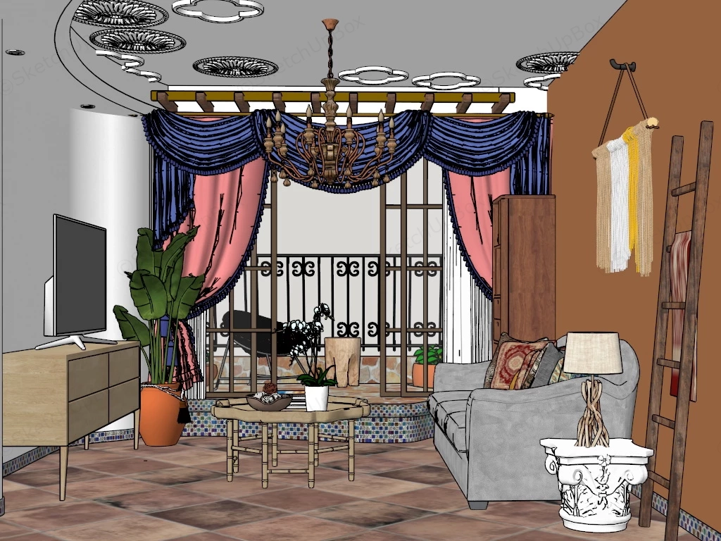 Bohemian Living Room Decor sketchup model preview - SketchupBox