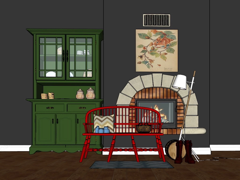 Retro Kitchen Vintage Cupboard sketchup model preview - SketchupBox