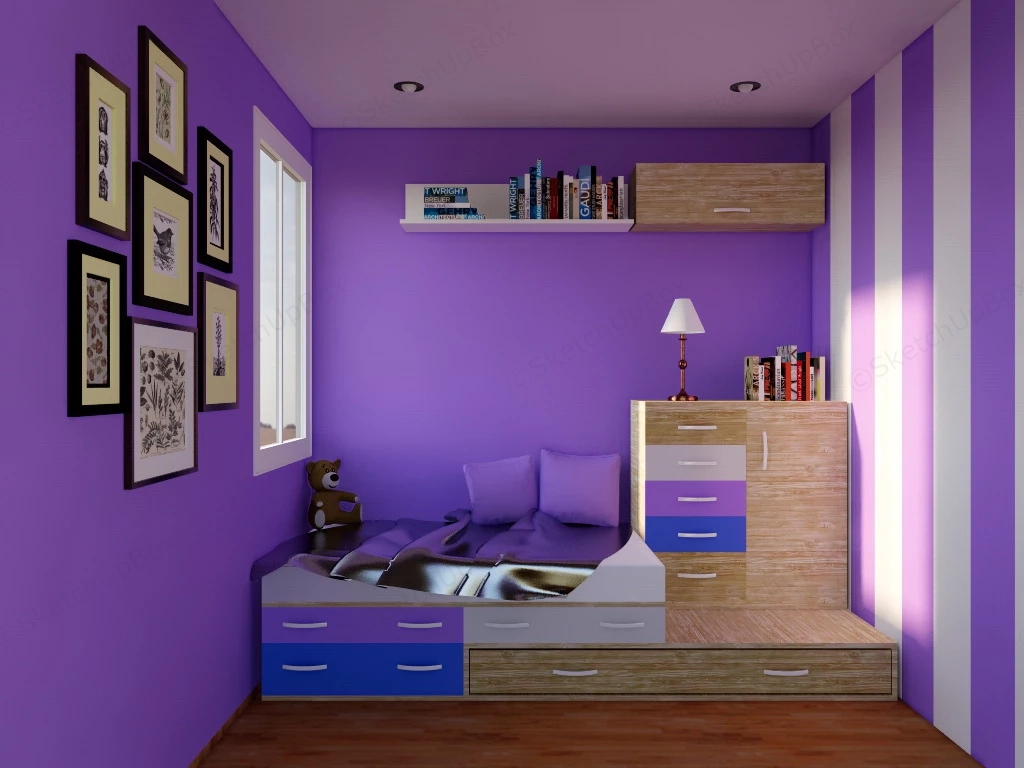 Small Purple Kids Room sketchup model preview - SketchupBox