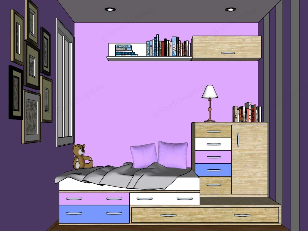 Small Purple Kids Room sketchup model preview - SketchupBox