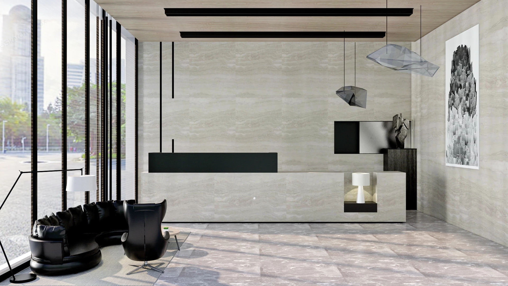 Modern Office Reception & Waiting Area sketchup model preview - SketchupBox