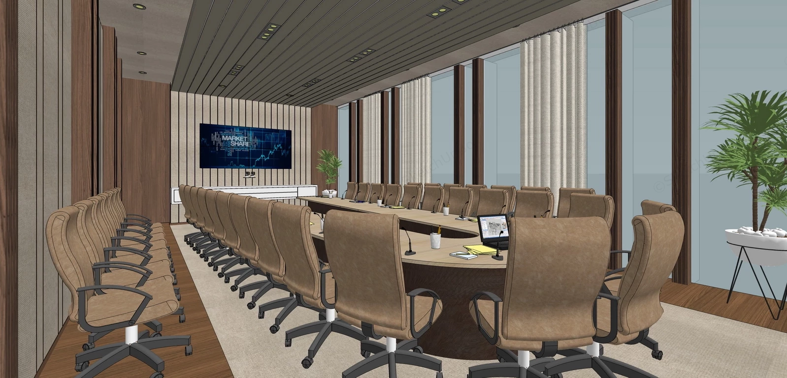 Executive Board Room sketchup model preview - SketchupBox