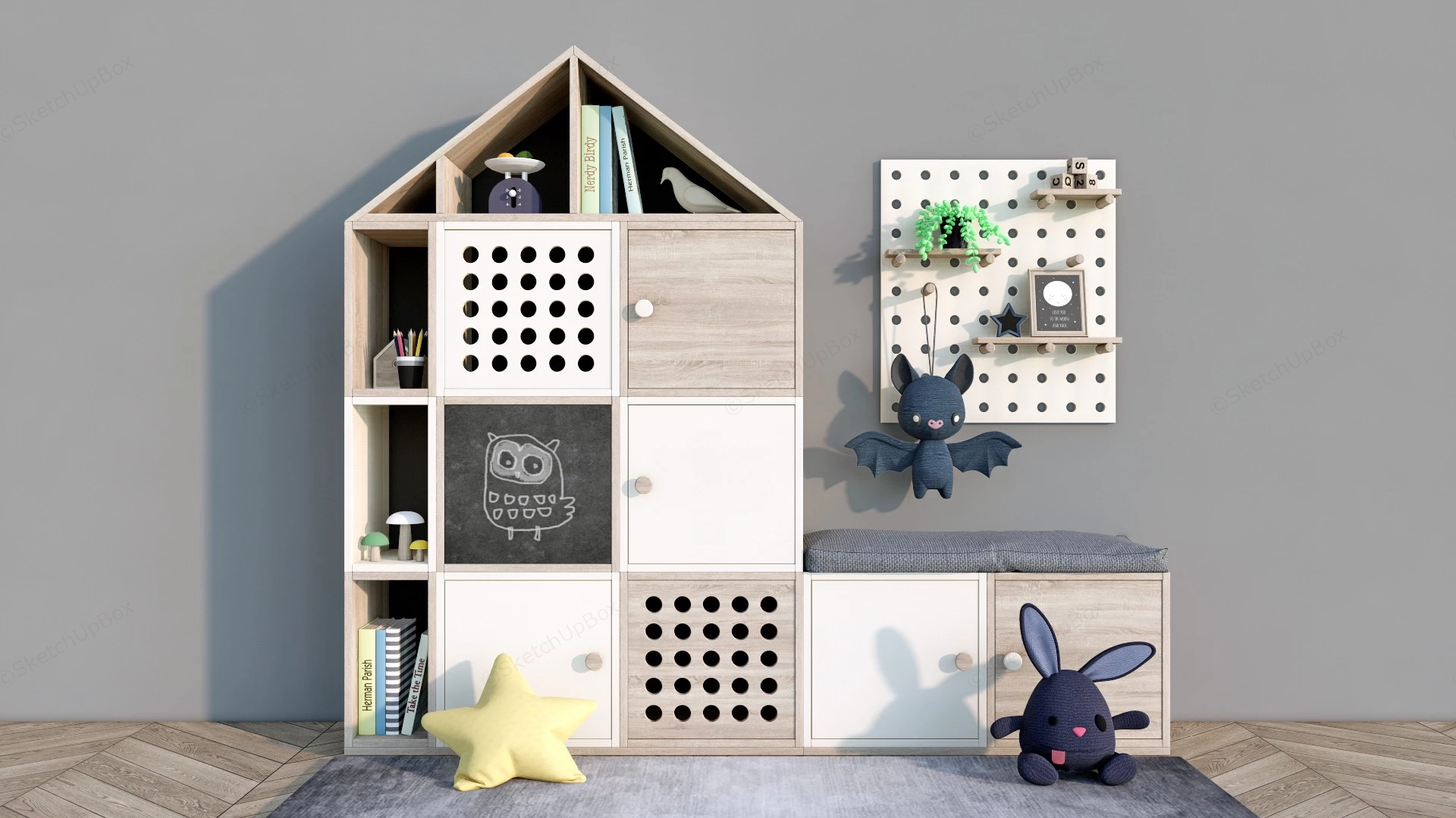 Kids Bookcase And Toy Storage sketchup model preview - SketchupBox