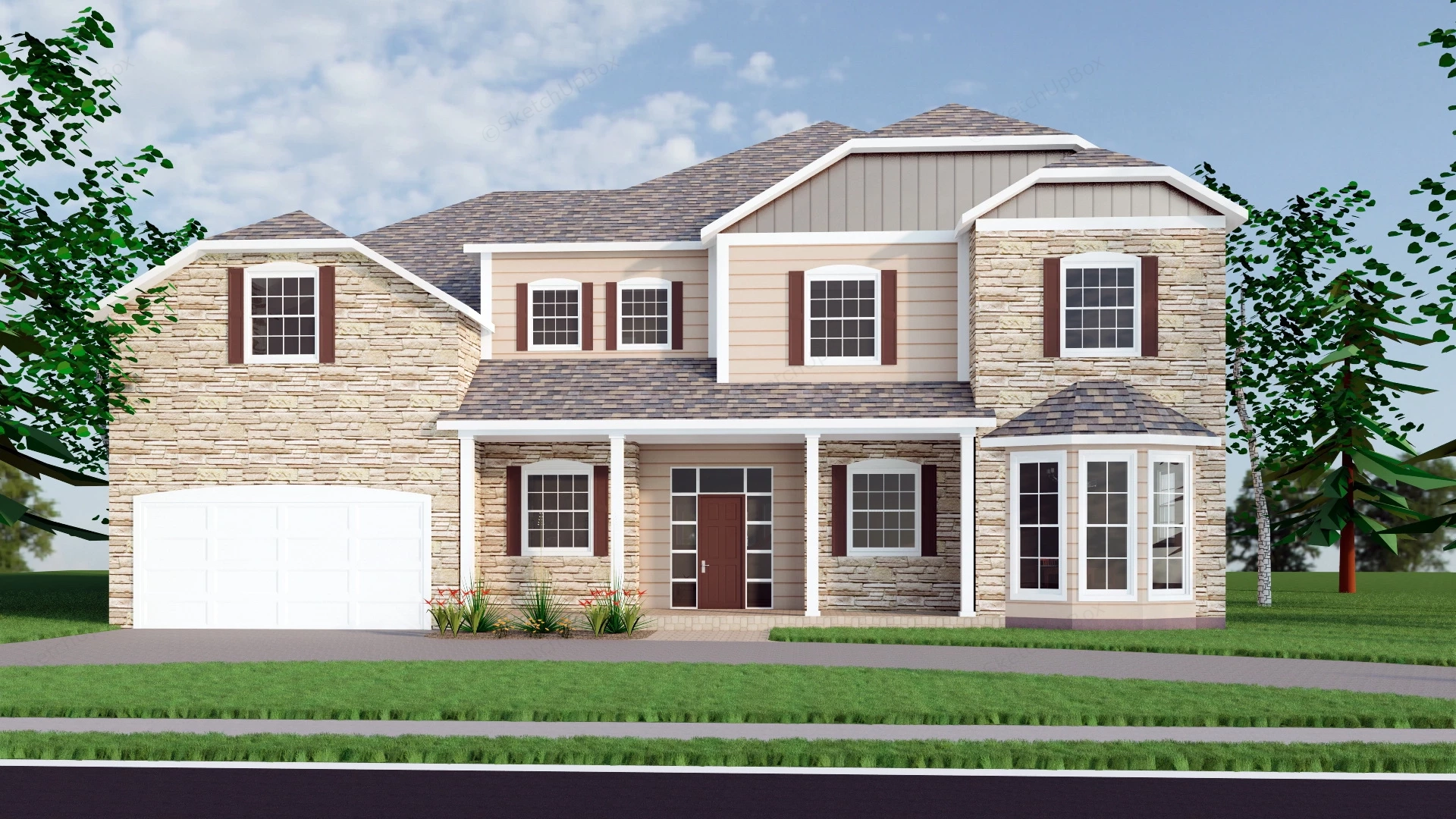 French Country House sketchup model preview - SketchupBox