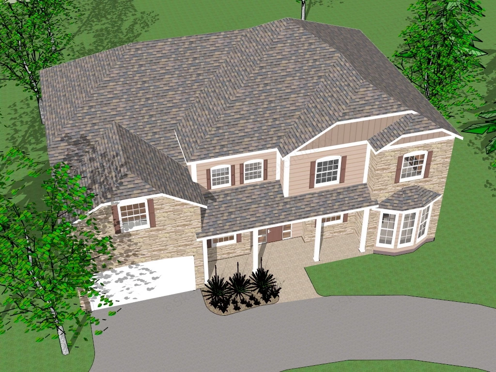 French Country House sketchup model preview - SketchupBox