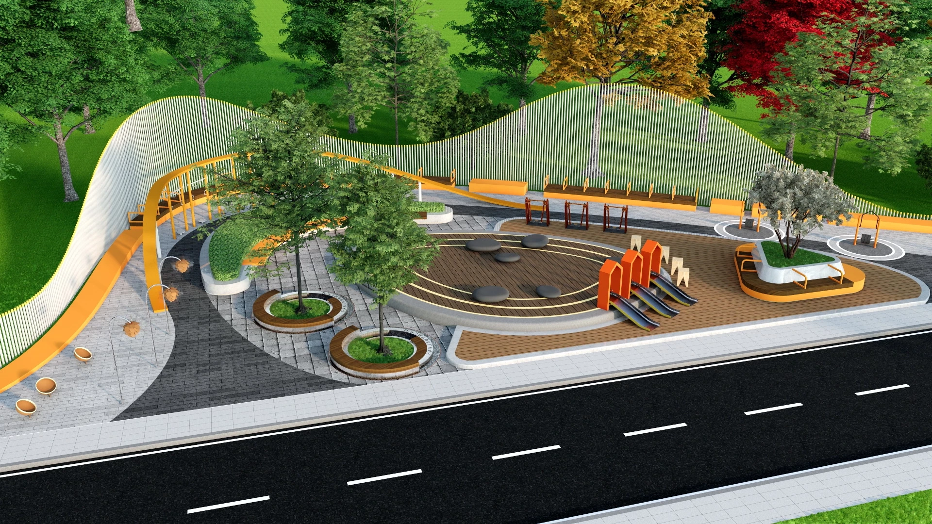Street Pocket Park sketchup model preview - SketchupBox