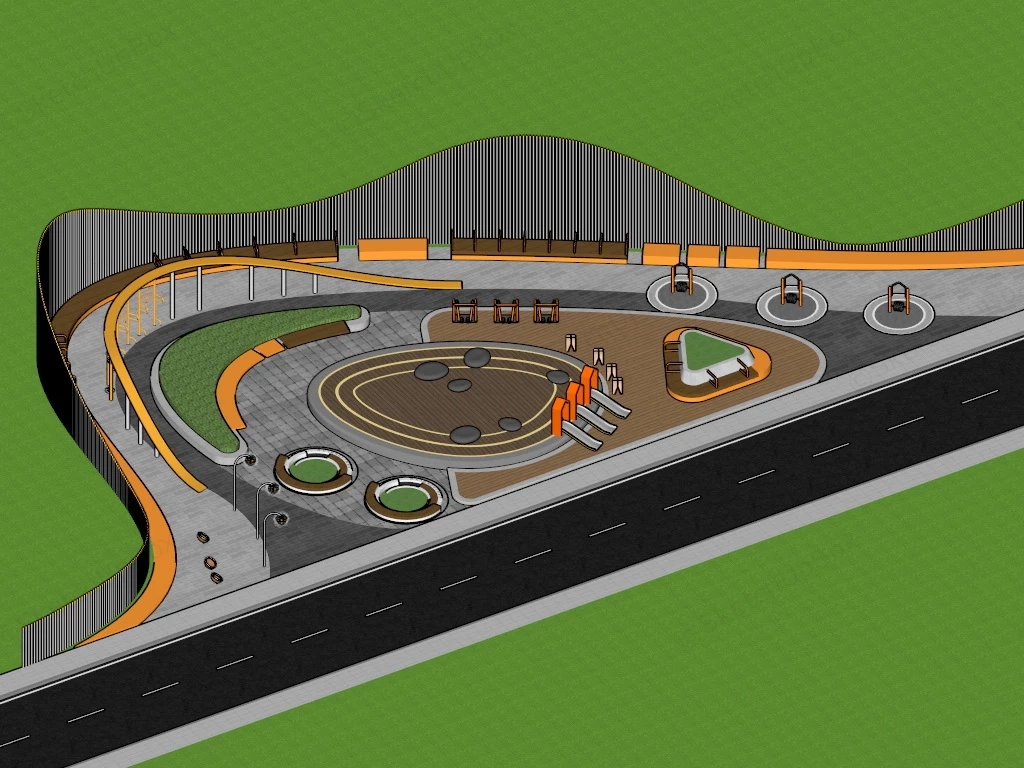 Street Pocket Park sketchup model preview - SketchupBox