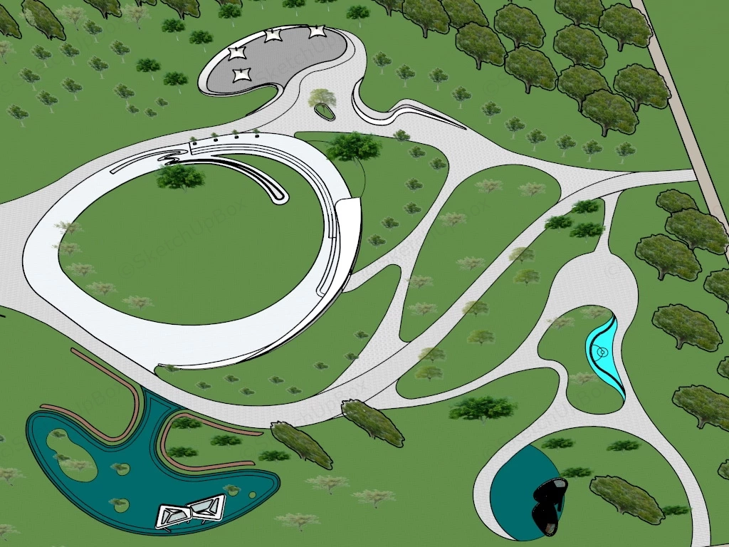 Small City Park sketchup model preview - SketchupBox