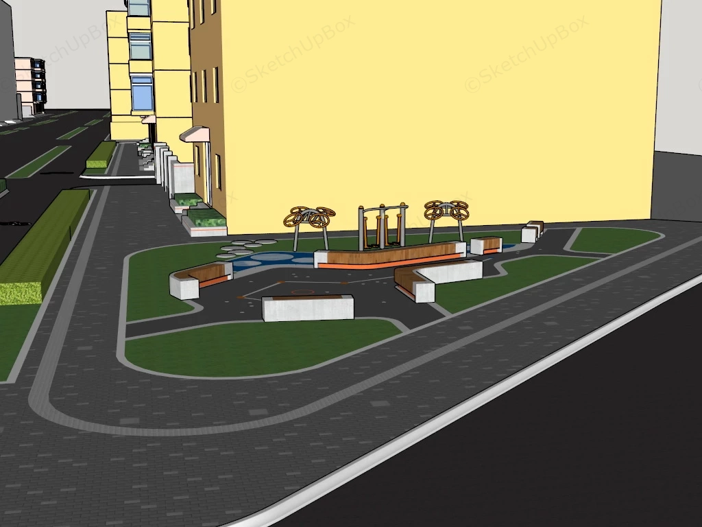 Street Corner Park sketchup model preview - SketchupBox