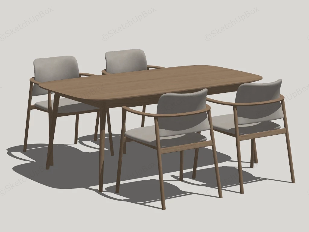 Modern Wood Dining Table Set sketchup model preview - SketchupBox