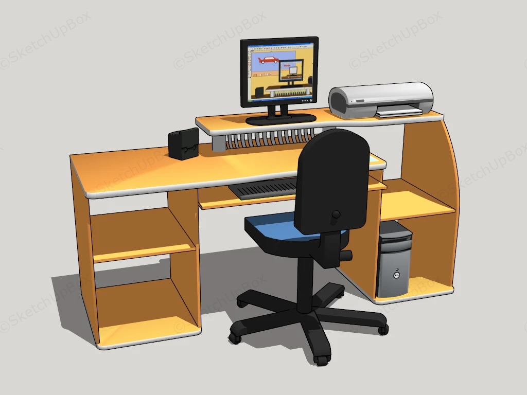 Office Computer Desk And Chair Set sketchup model preview - SketchupBox