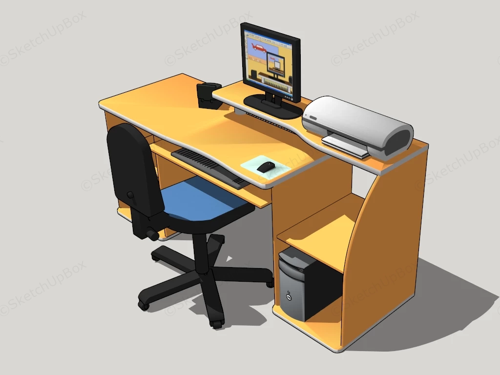 Office Computer Desk And Chair Set sketchup model preview - SketchupBox