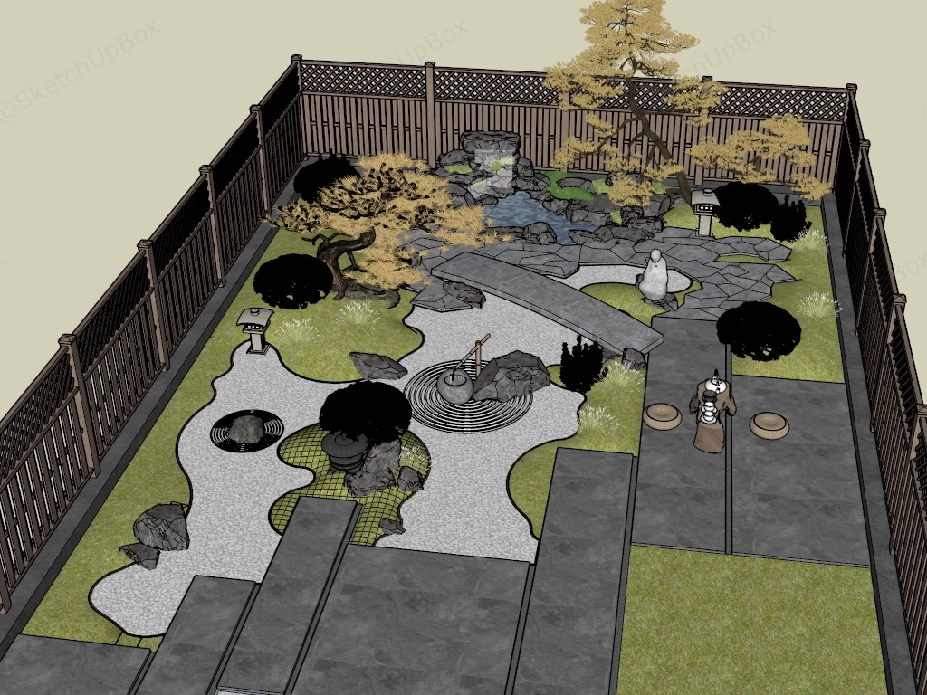Small Zen Garden Design Ideas sketchup model preview - SketchupBox
