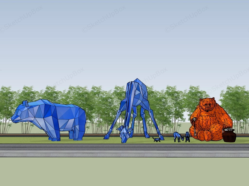 Large Outdoor Animal Sculptures sketchup model preview - SketchupBox