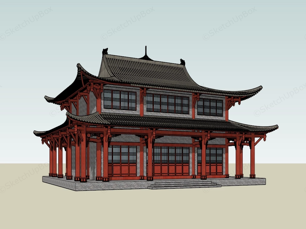 Chinese Temple Pavilion sketchup model preview - SketchupBox