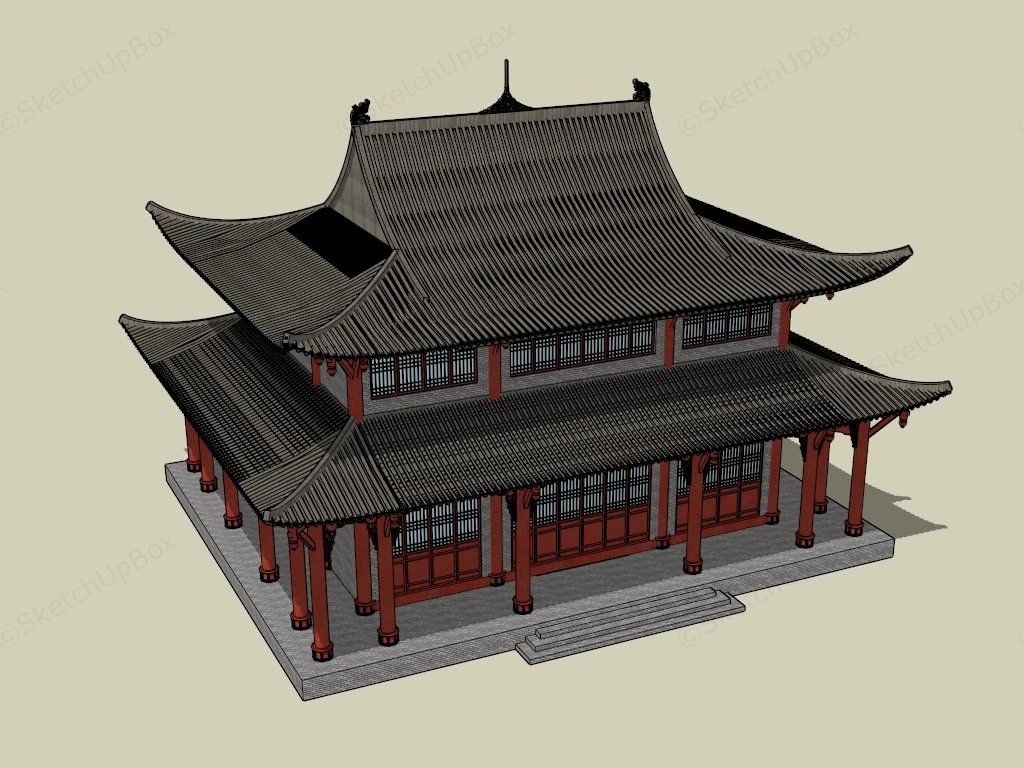 Chinese Temple Pavilion sketchup model preview - SketchupBox