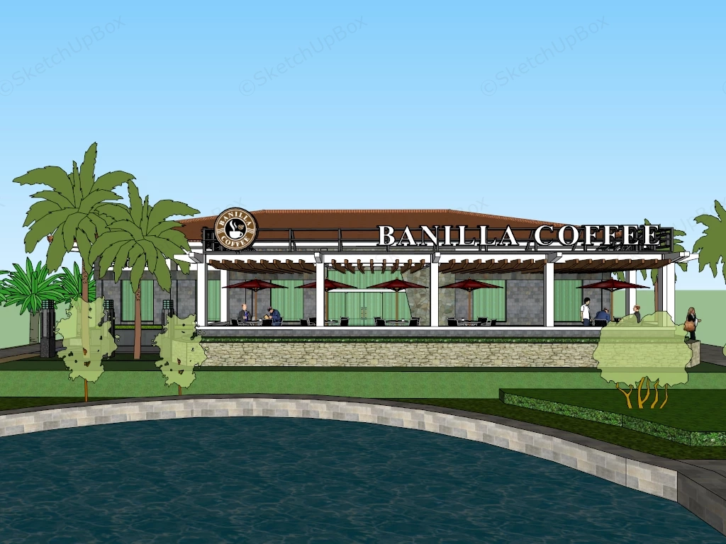 Coffee Shop Building Design sketchup model preview - SketchupBox