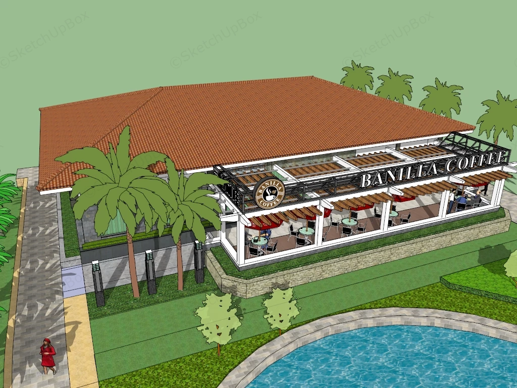 Coffee Shop Building Design sketchup model preview - SketchupBox