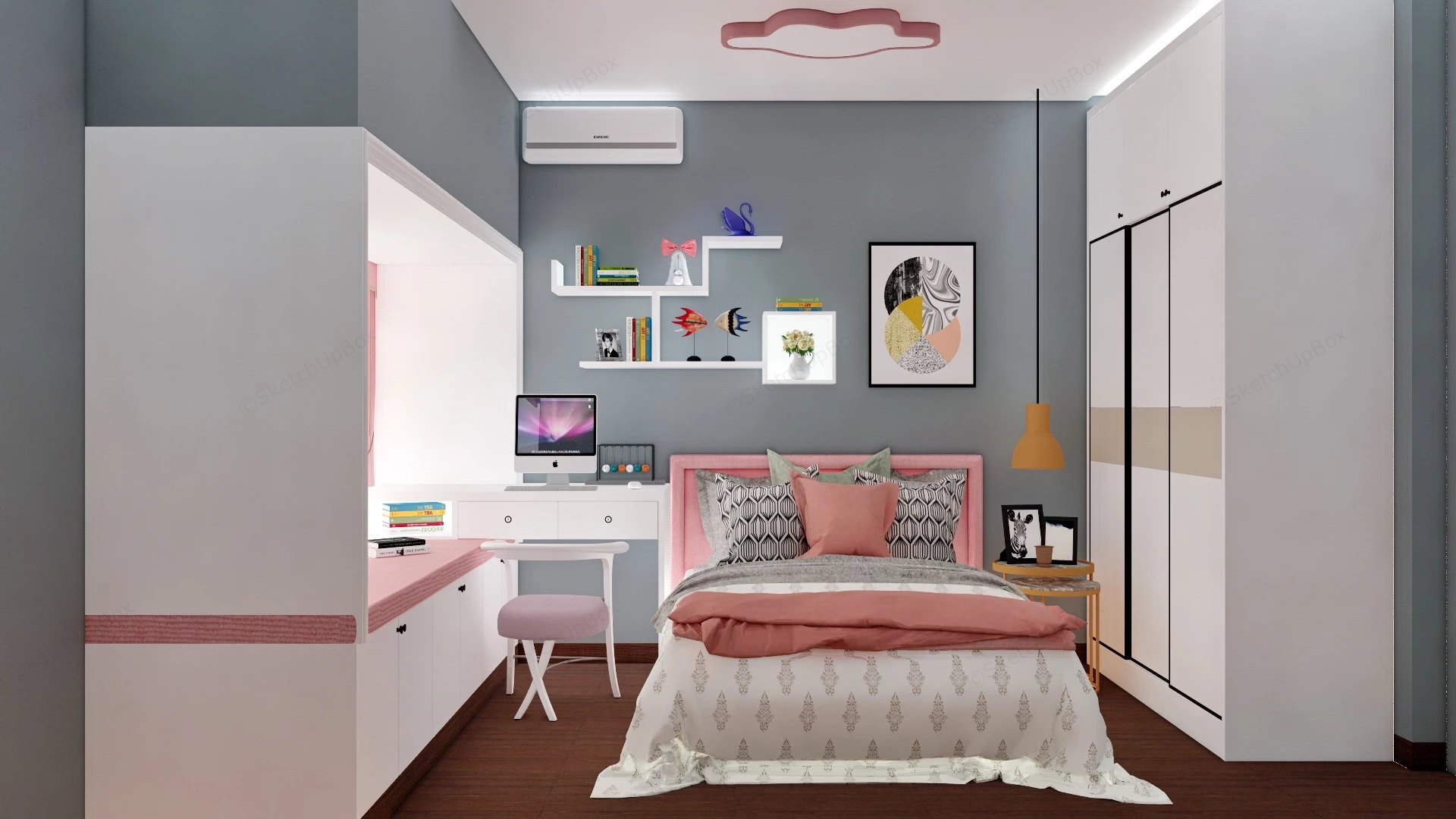 Teen Girl Bedroom Decor sketchup model preview - SketchupBox