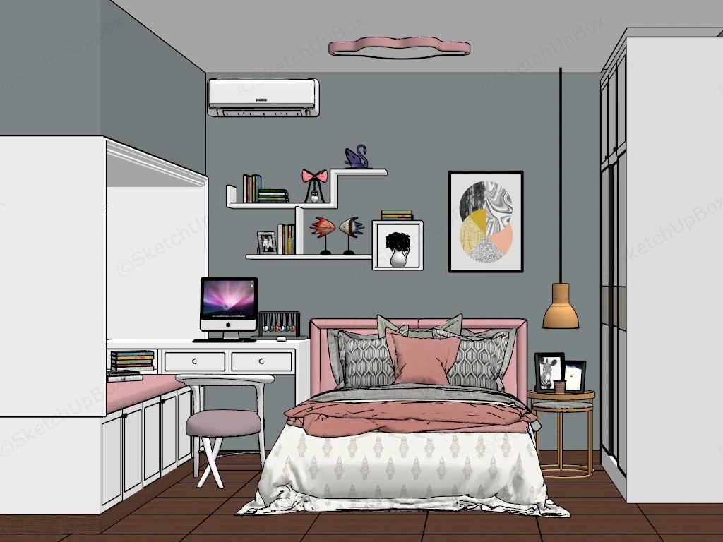Teen Girl Bedroom Decor sketchup model preview - SketchupBox