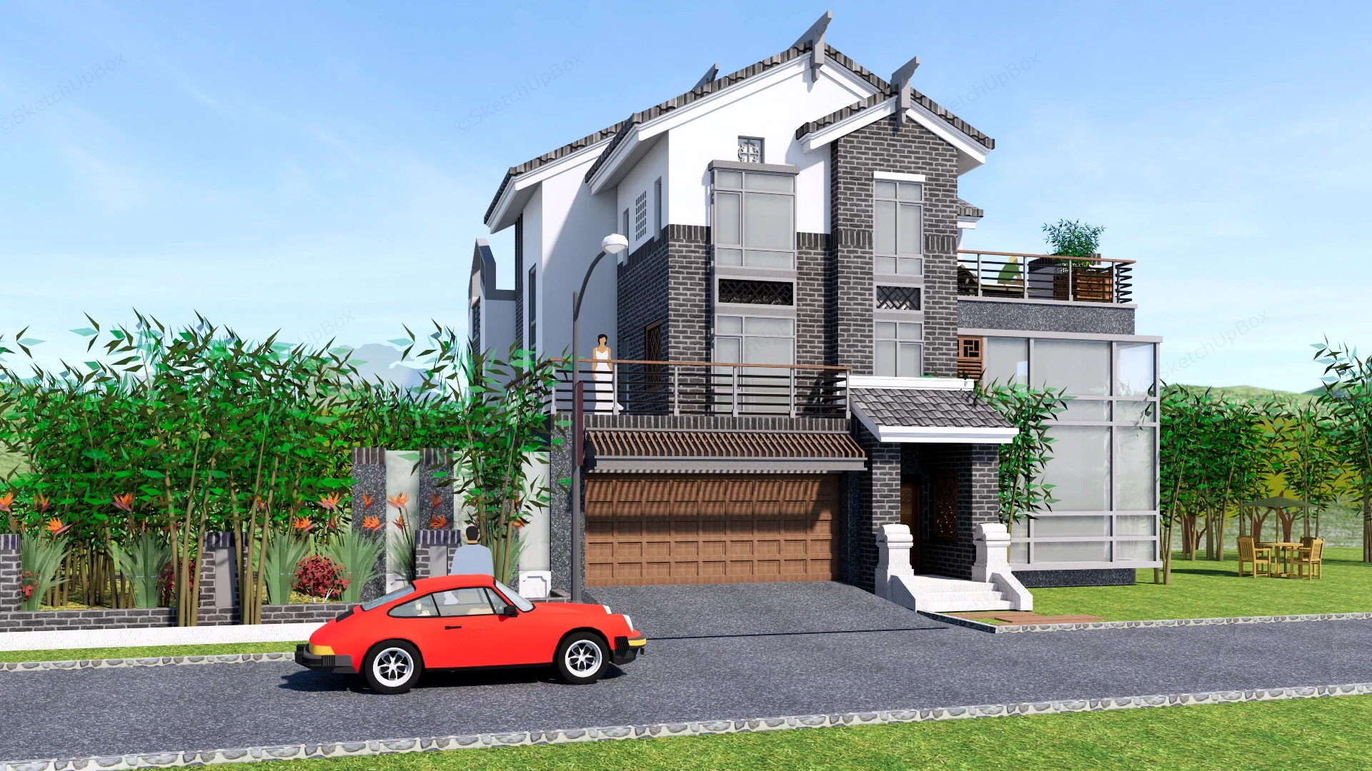 Modern Chinese House sketchup model preview - SketchupBox