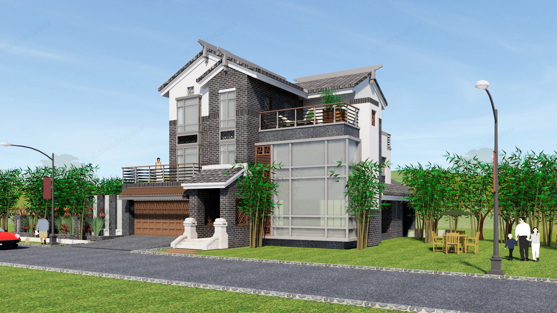 Modern Chinese House sketchup model preview - SketchupBox