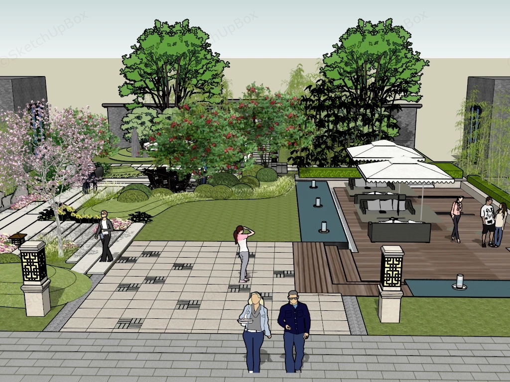 Small Public Garden Landscape Design sketchup model preview - SketchupBox