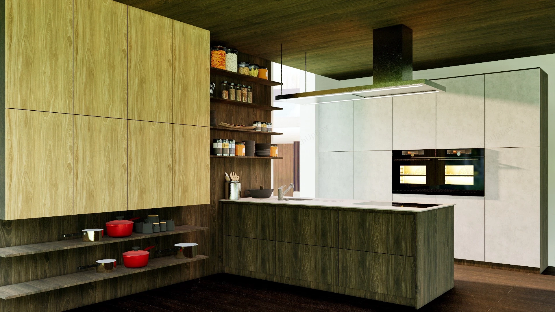 Modern Open Kitchen sketchup model preview - SketchupBox