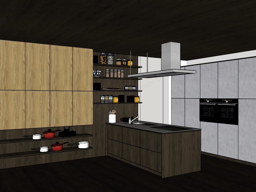 Modern Open Kitchen sketchup model preview - SketchupBox