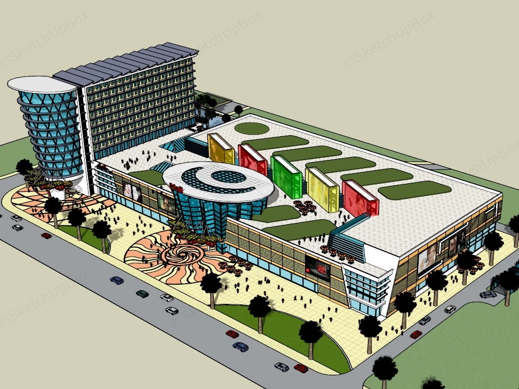 Hotel And Shopping Mall Complex sketchup model preview - SketchupBox