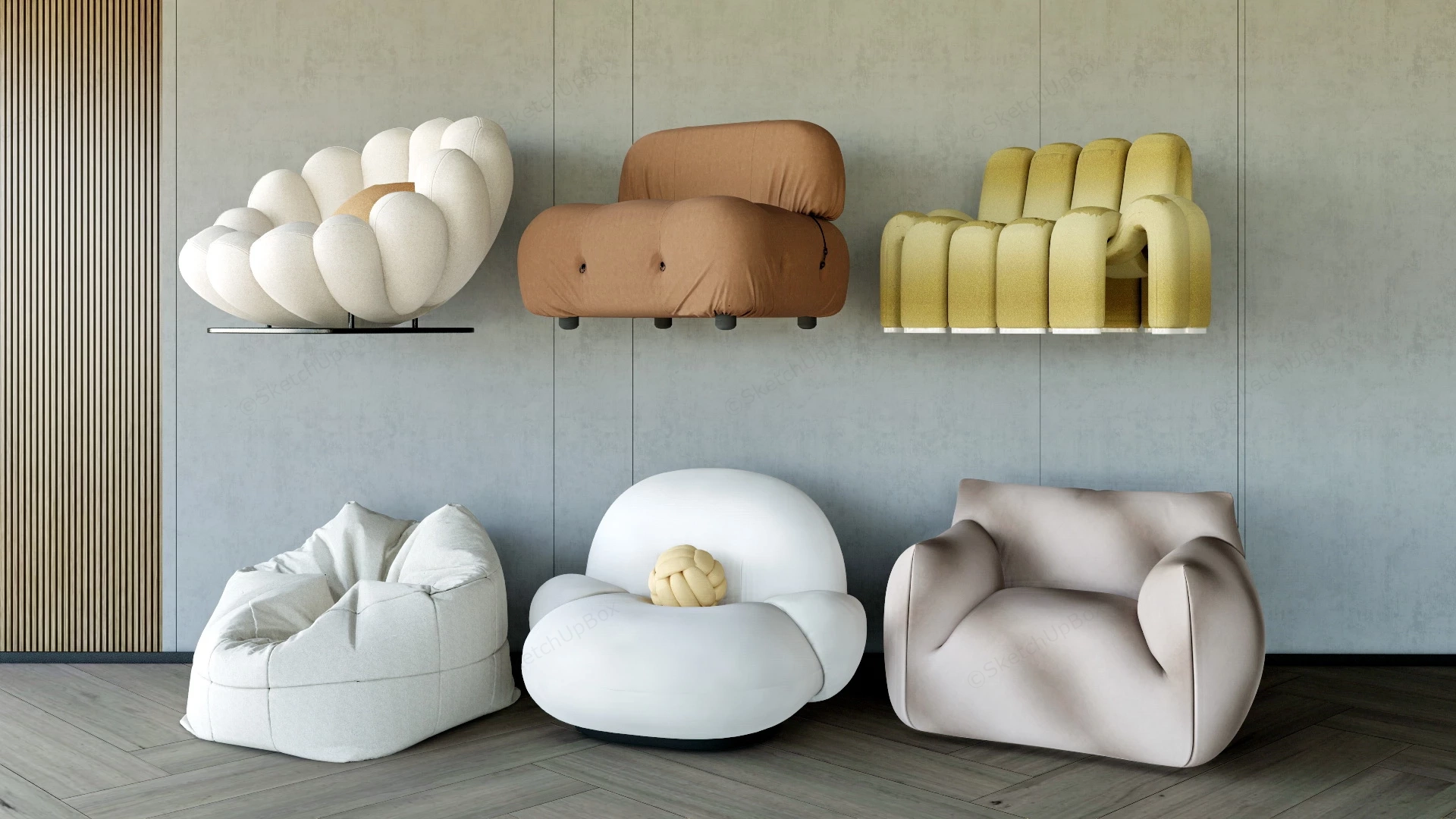 Modern Bean Bag Chairs sketchup model preview - SketchupBox