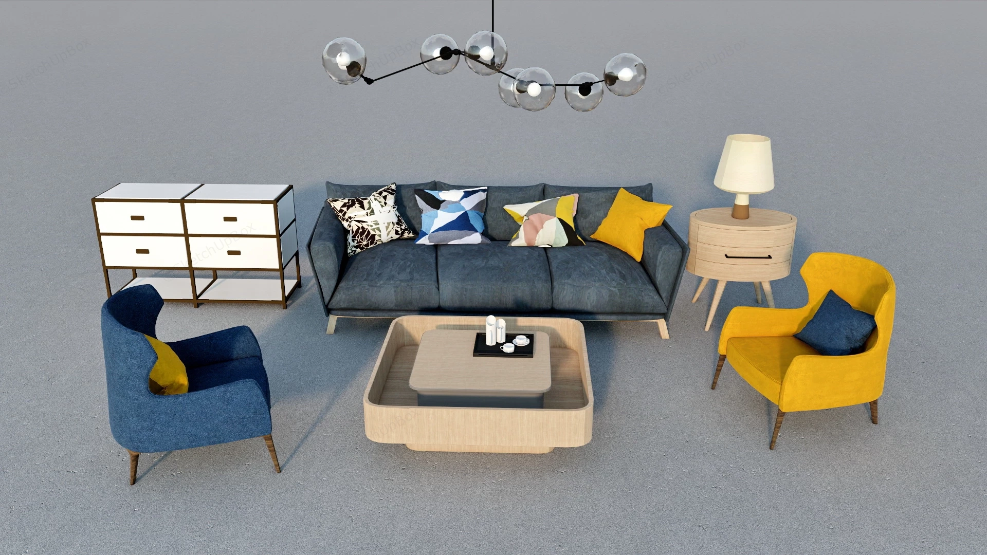 Comfortable Living Room Set sketchup model preview - SketchupBox